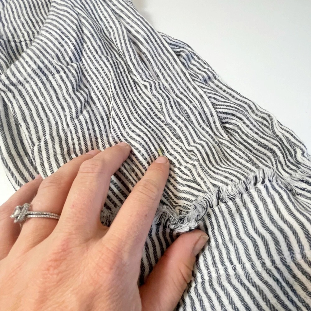 Cloth & Stone Striped Linen Blend Button Up Shirt Black White XS Womens Fringe - Picture 4 of 8